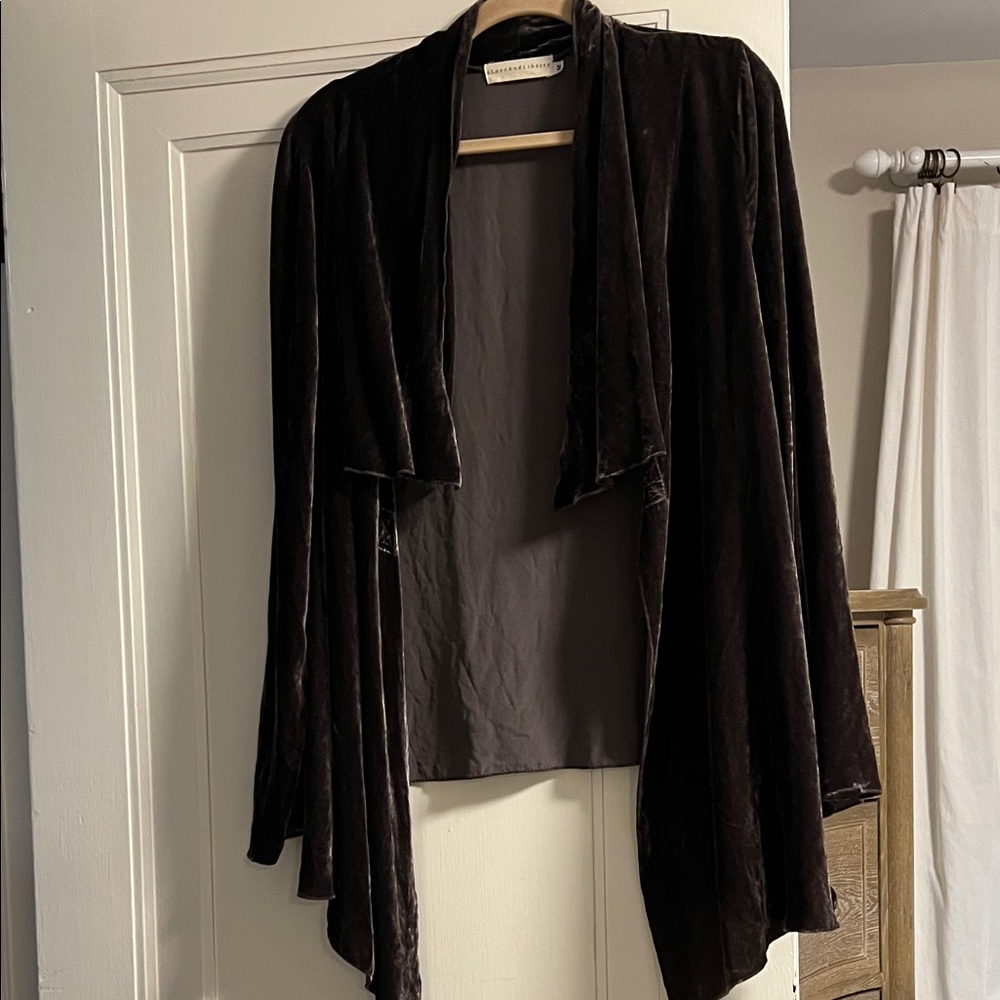 4 Love and Liberty Brown Velvet Open Front Cardigan
